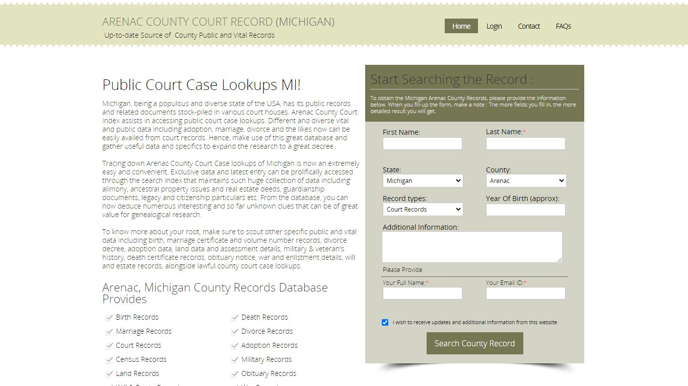 Arenac County, Michigan Public Court Records Index