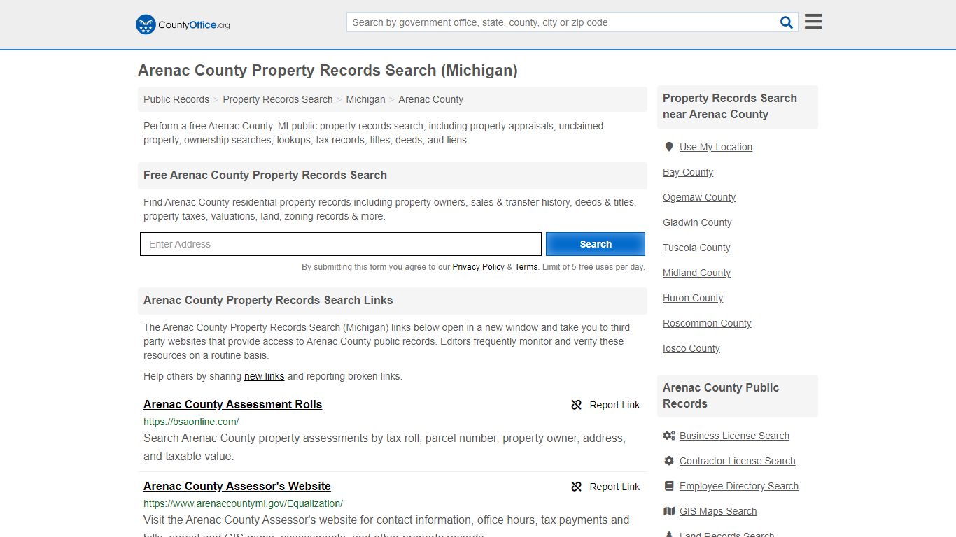 Property Records Search - Arenac County, MI (Assessments ...